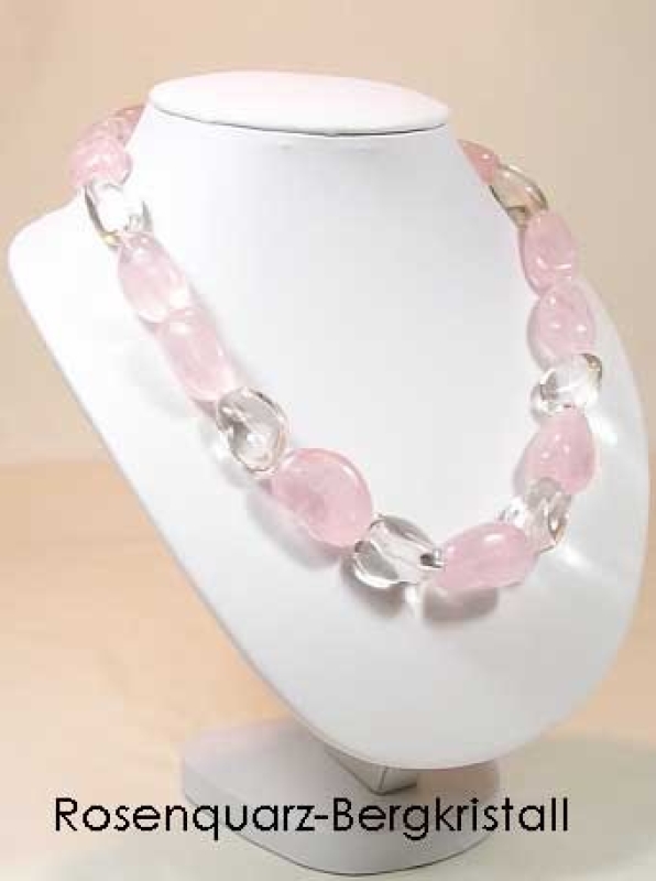 Edelsteinkette Bergkristall, Rosenquarz, T-85